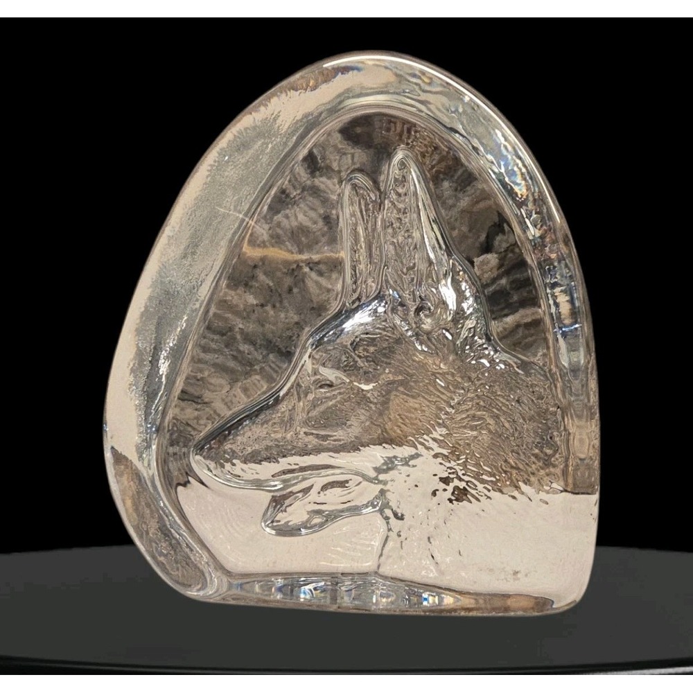 Lead Crystal German Shepherd Clear Glass Paperweight Cristal de France Mancave